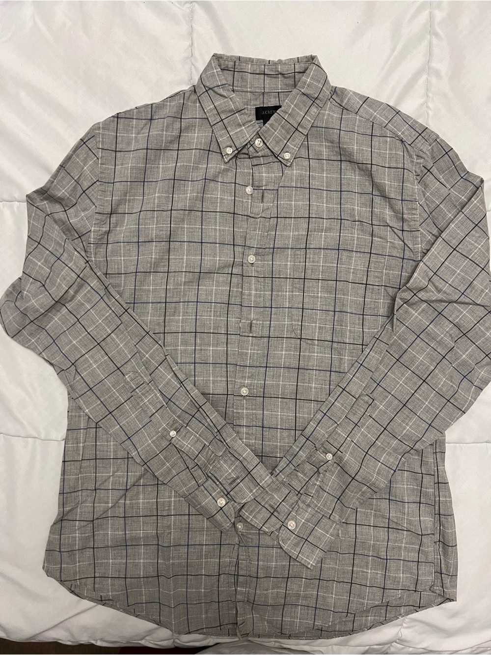 J. Crew Gray Plaid Button-Down with Blue Windowpane